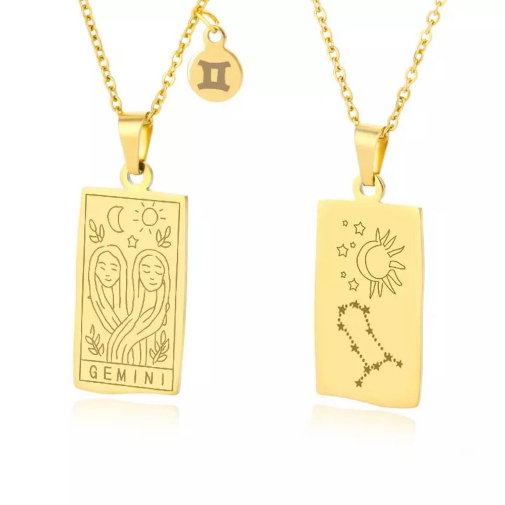 18K Gold GEMINI Zodiac Sign Constellation Pendant Necklace